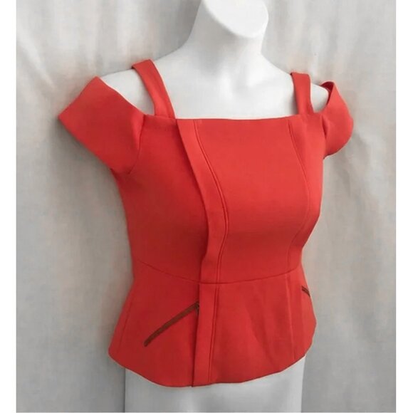 BCBGMaxAzria Off Shoulder Peplum Top Red Size Medium - Picture 4 of 10